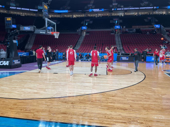 Indiana players get up some shots during their shootaround on Wednesday night.